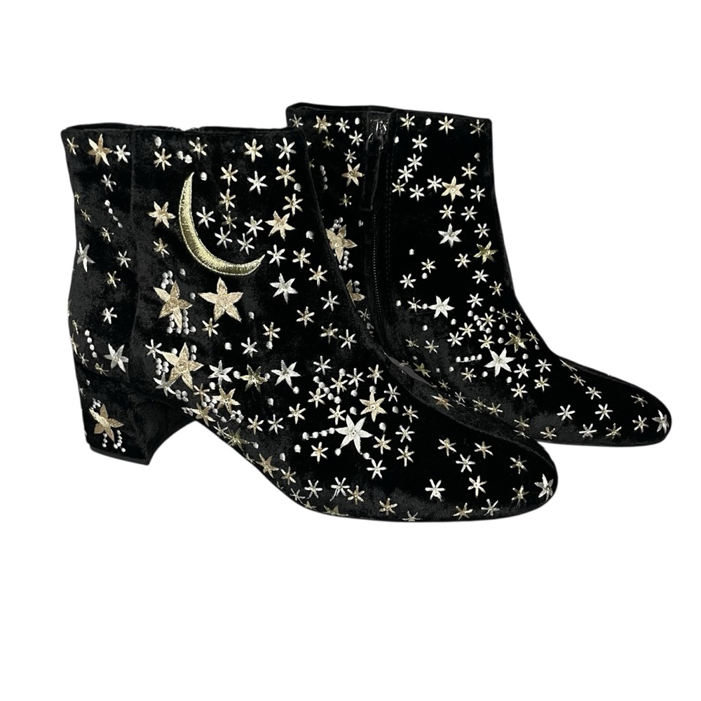 Mango RARE Stars Embroidered Celestial Black Velvet Ankle Boots size 40 - Picture 2 of 9